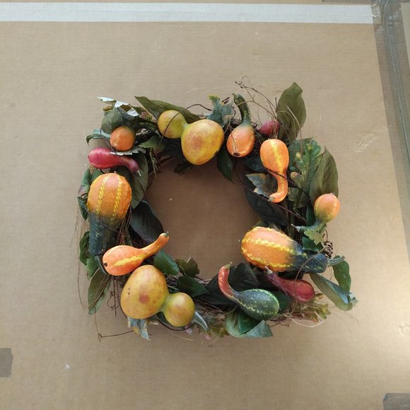 BRAND NEW GRAPEVINE WREATH WITH MIXED COLOR GOURDS - Picture 2 of 5